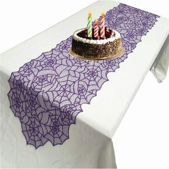 Halloween spider web lace table runner purple spooky party decoration dining roo - Picture 4 of 6